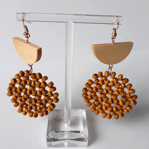 *2 for $15* Wood Bead Geometric Drop Earrings - Picture 2 of 5